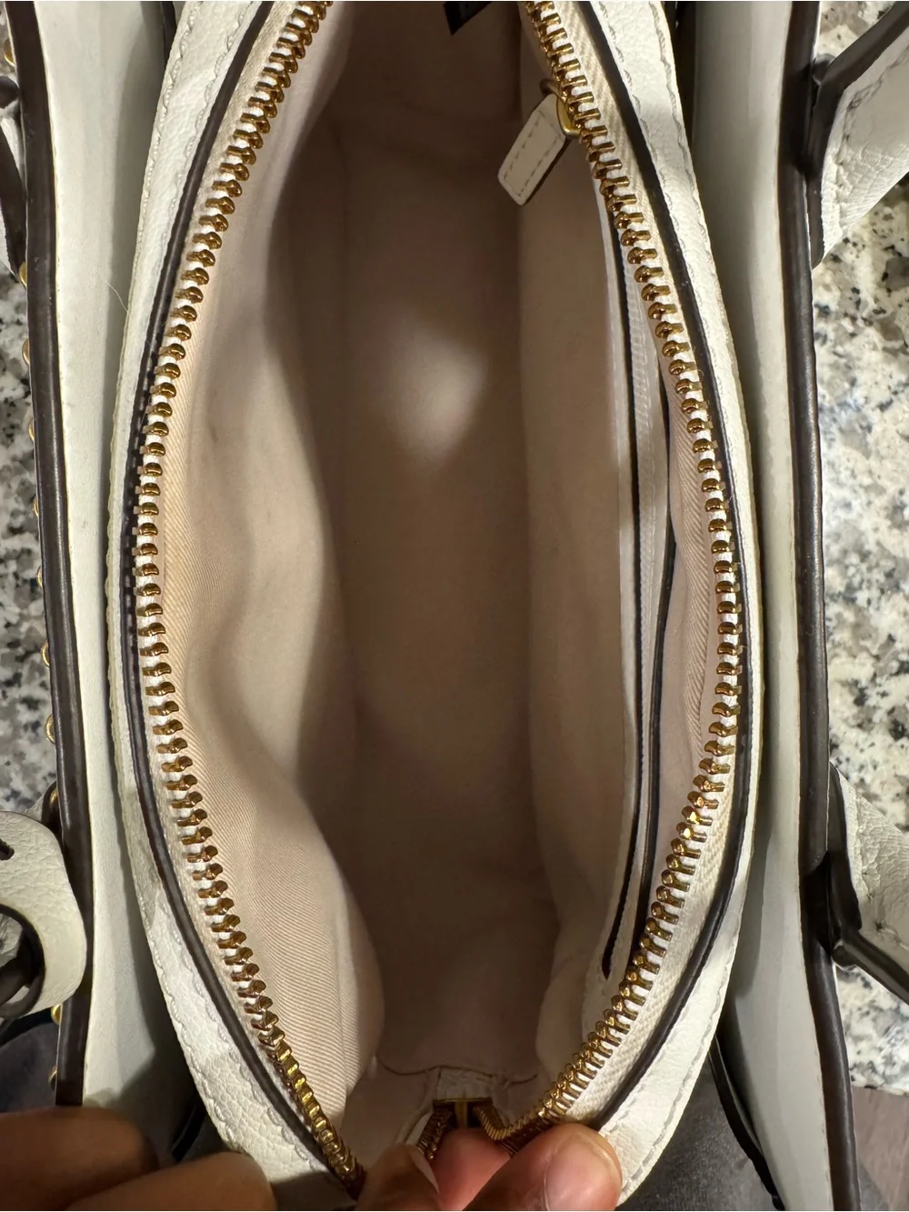 Michael Kors White Laila Small Satchel with Gold Accents